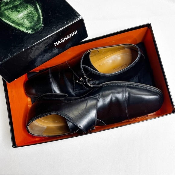 Magnanni LENNON Single Monk Strap Loafers Black Leather Mens Shoes 21447 - Picture 2 of 10
